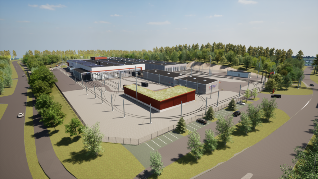 Havainnekuva Tampereen Ratikan varikosta Hervannantien suunnasta.