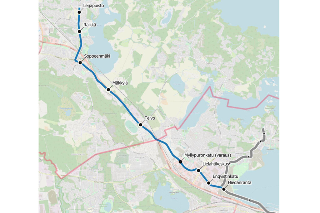 Ylöjärvi-Lielahti-raitiotien linjaus